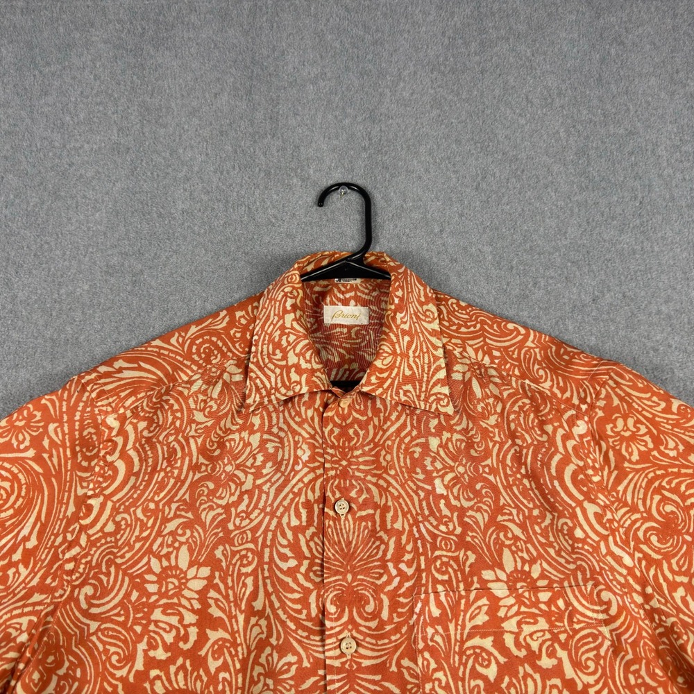 Brioni Camp Shirt Men's XL Orange Paisley Short Sleeve Rayon Sport Button Up